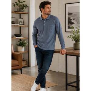 Goodfellow & Co Men's Large Blue Long Sleeve Pocket Polo Shirt